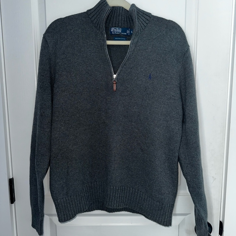 Ralph Lauren Men's Charcoal 1/4 Zip-Up Sweater